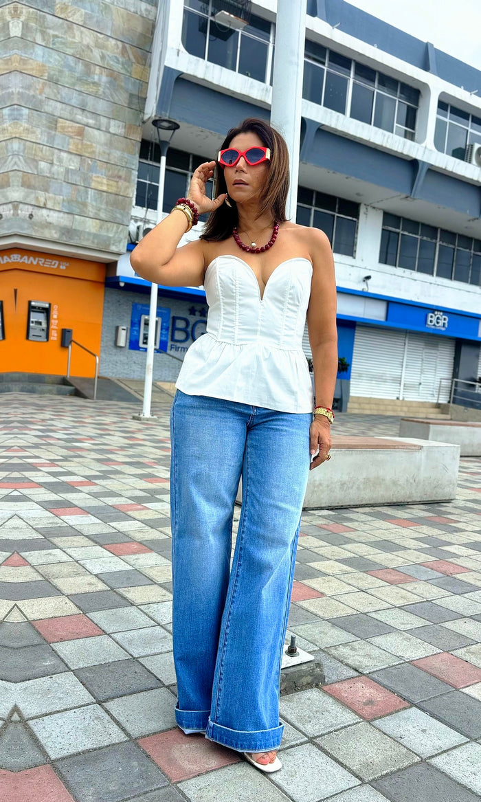 Top Corsé Strapless Blanco