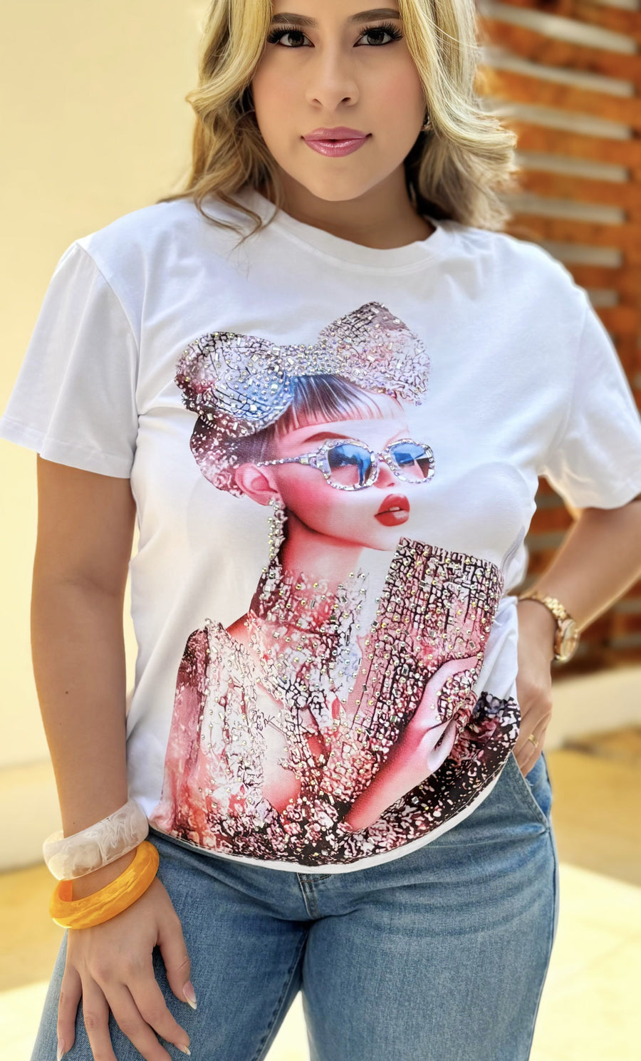 Camiseta Estampado Pedrería Blanco