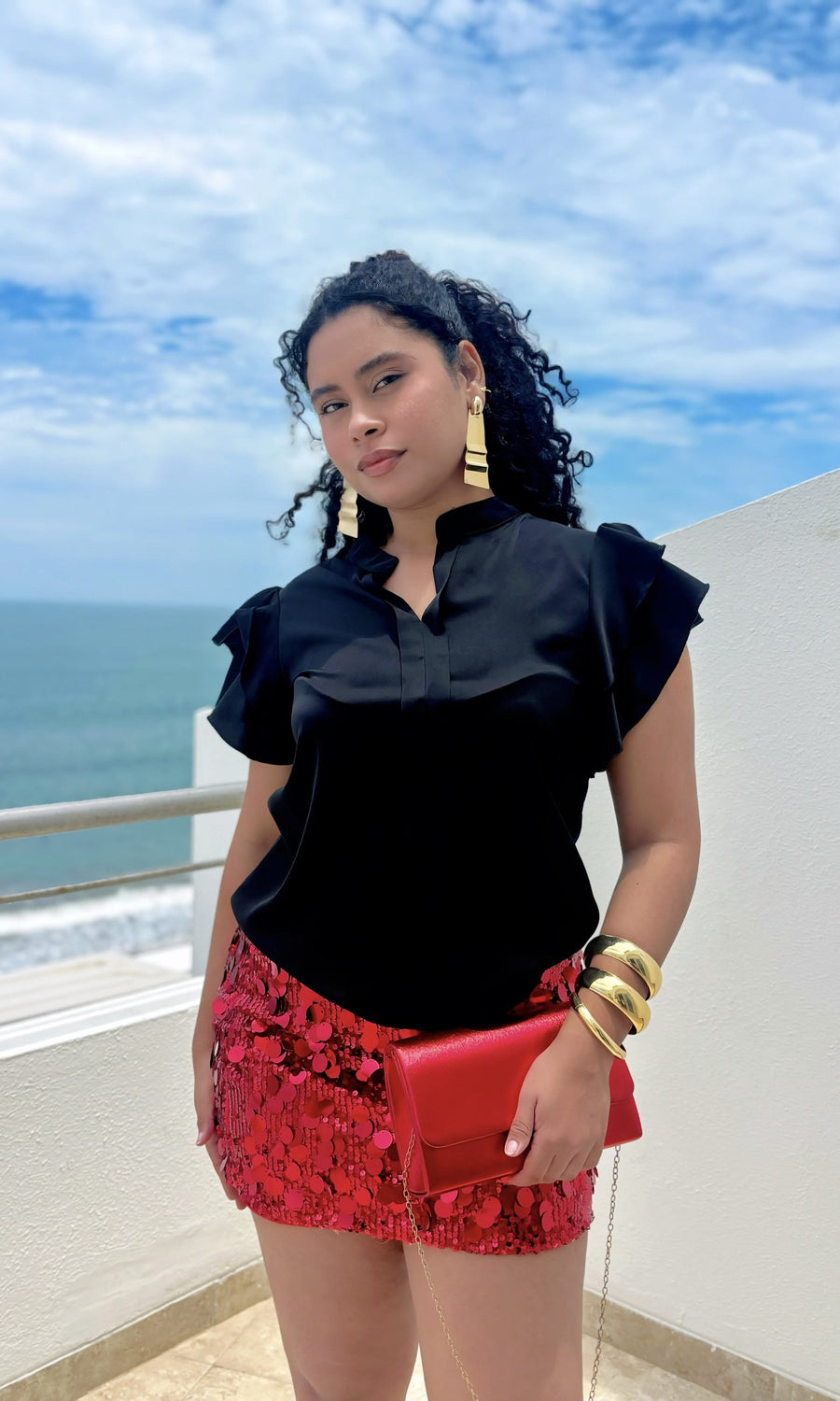 Blusa Cuello Mao Volantes Negro