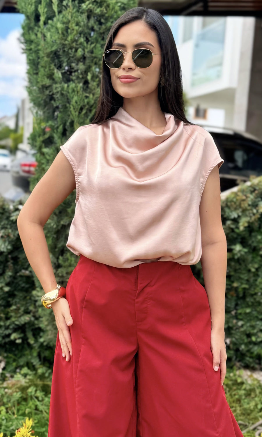 Blusa Cuello Drapeado Rosa palo