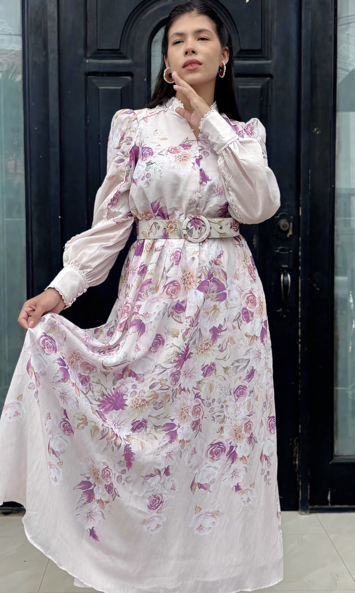 Vestido Largo Floral Cinturón