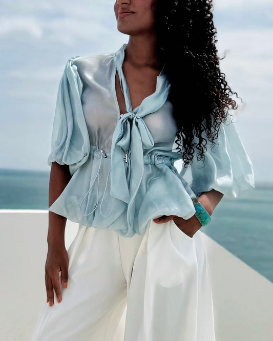 Blusa Lazo Mangas Abullonadas
