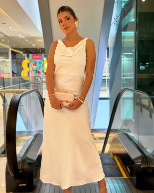 Vestido Saten Escote Cowl