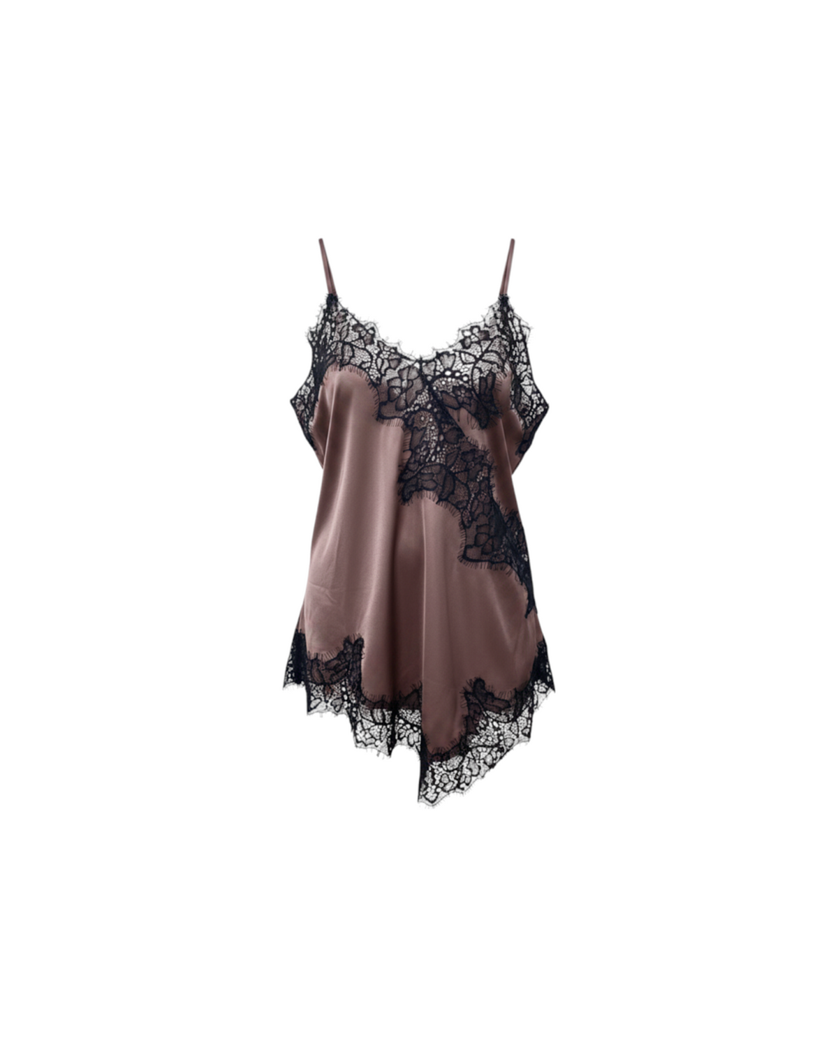Blusa Saten Encaje Asimetrica :: Chocolate