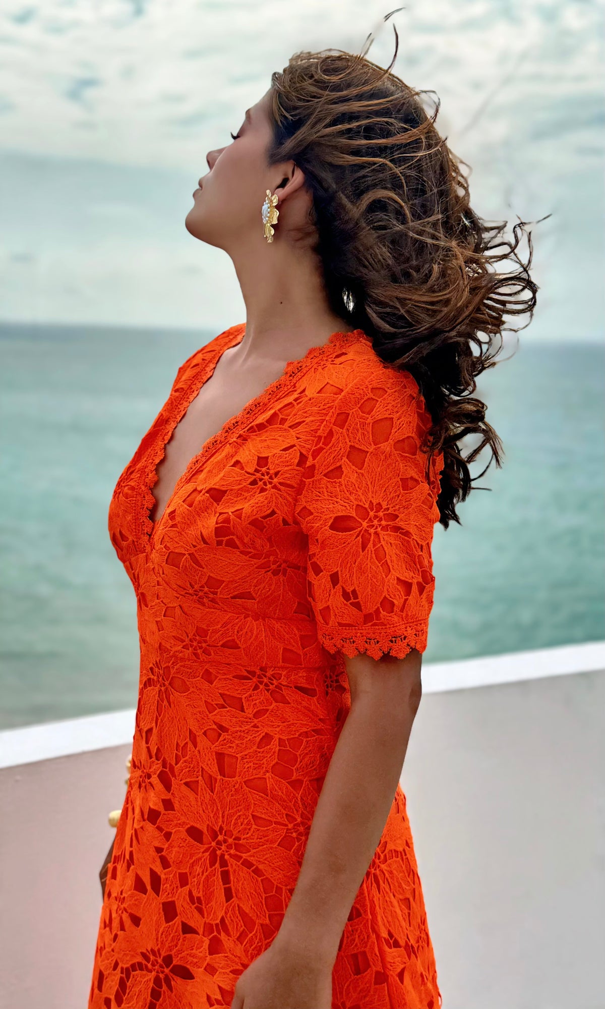 Vestido Midi Naranja Floral