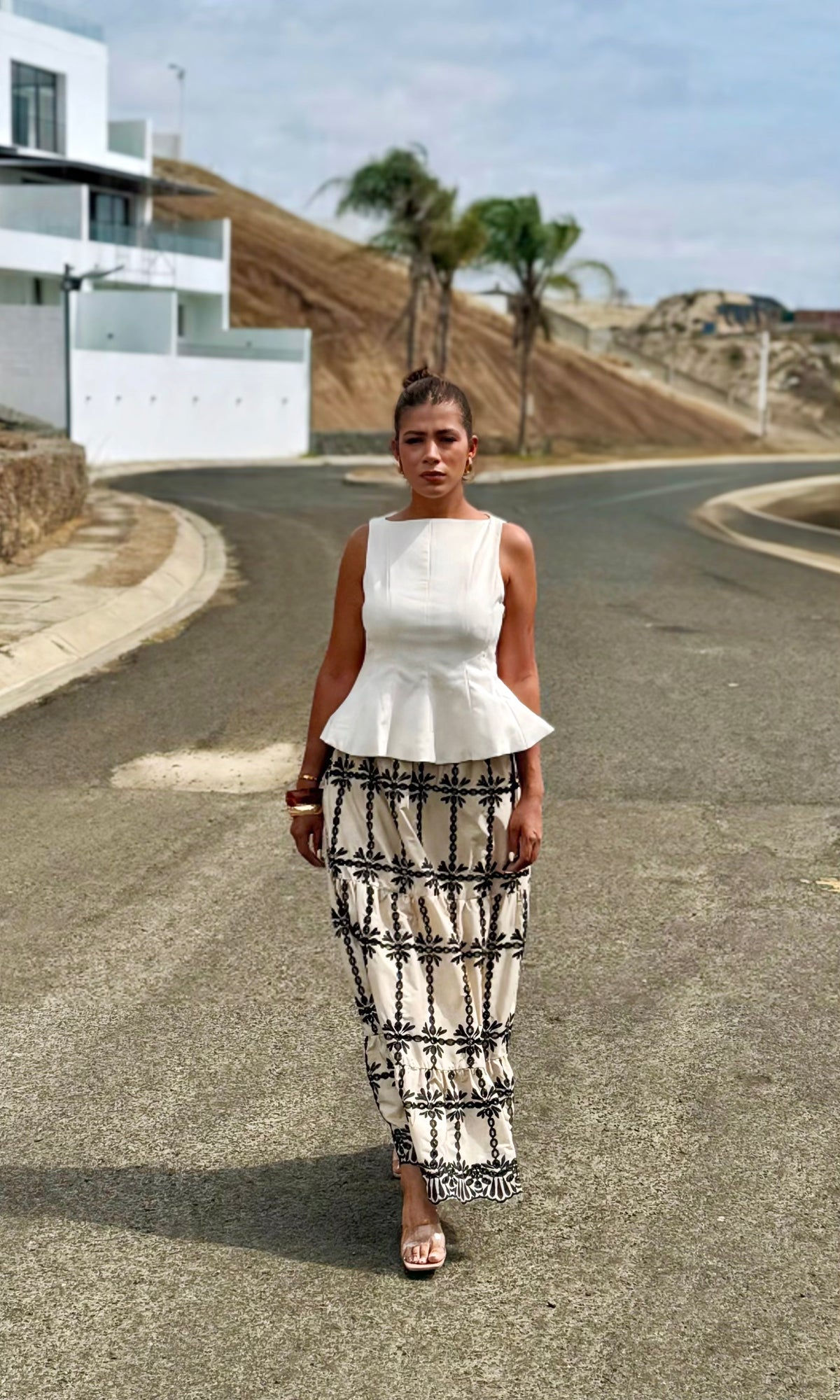 Falda Larga Volantes Estampada