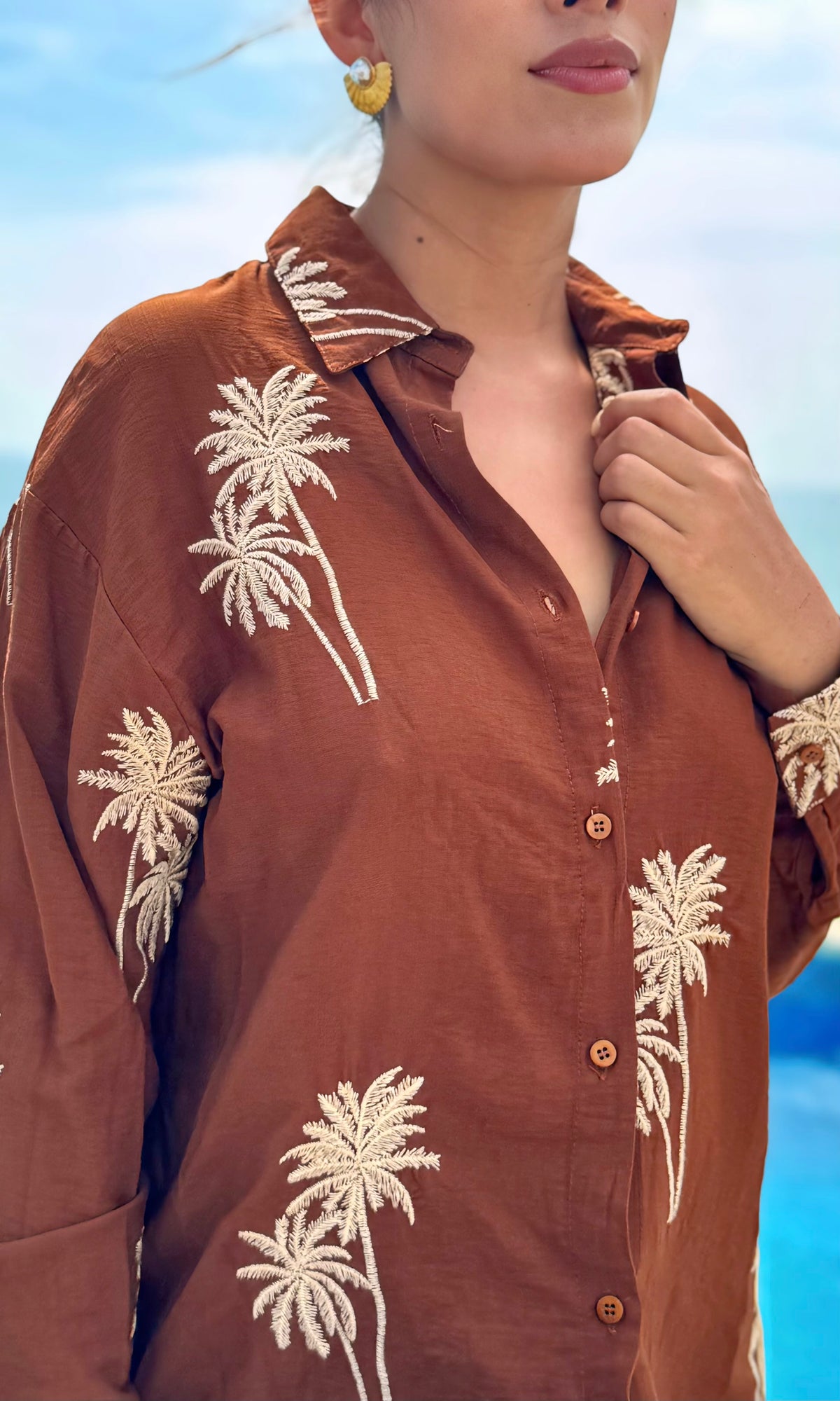 Conjunto Camisa y Pantalon Palmeras Terracota
