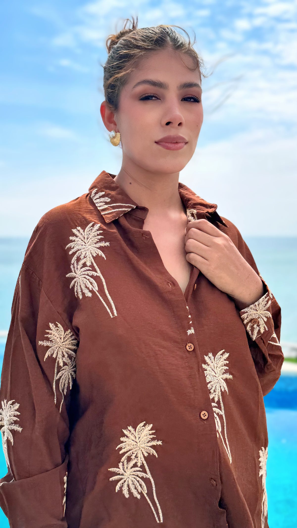 Conjunto Camisa y Pantalon Palmeras Terracota