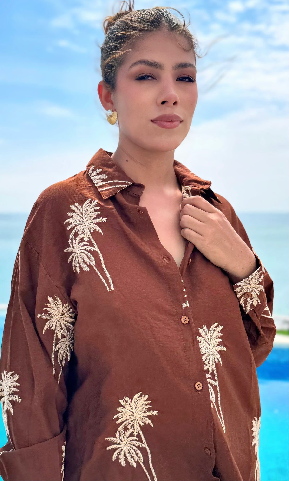 Conjunto Camisa y Pantalon Palmeras Terracota