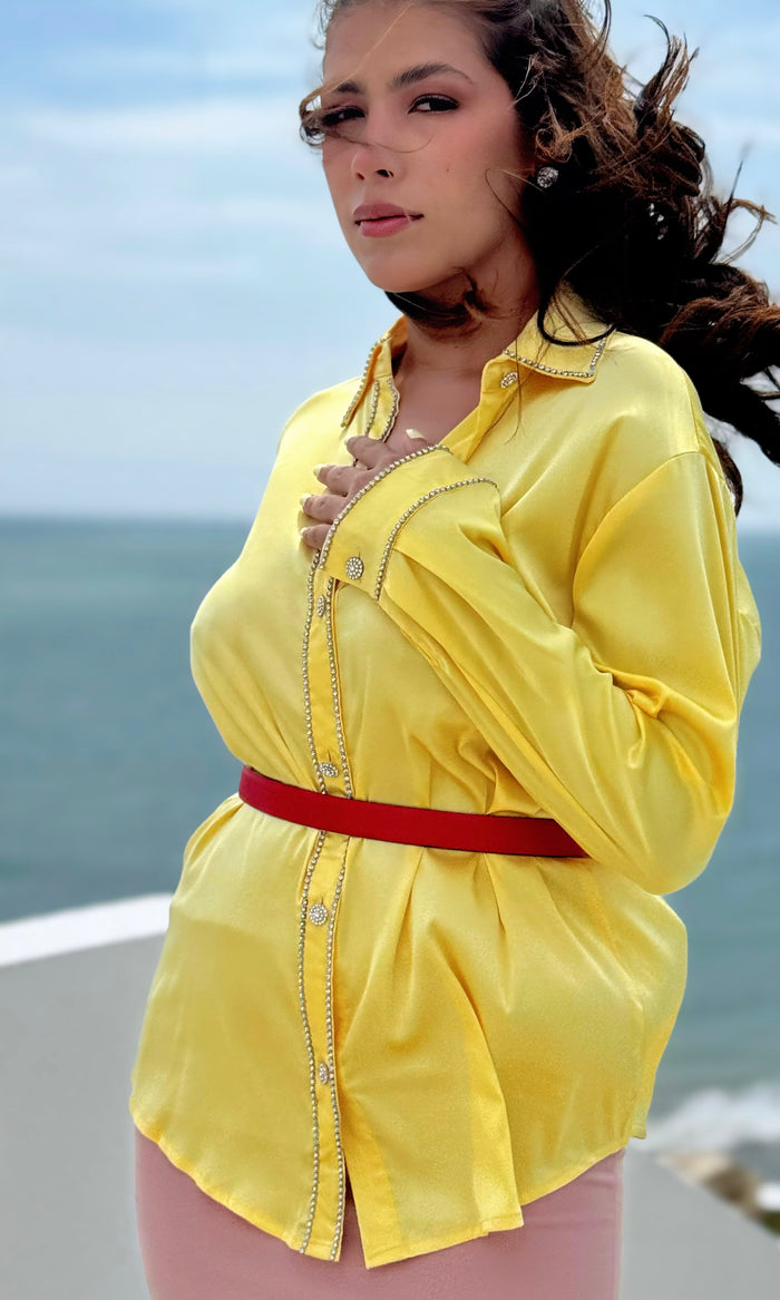 Camisa con Pedrería Amarillo