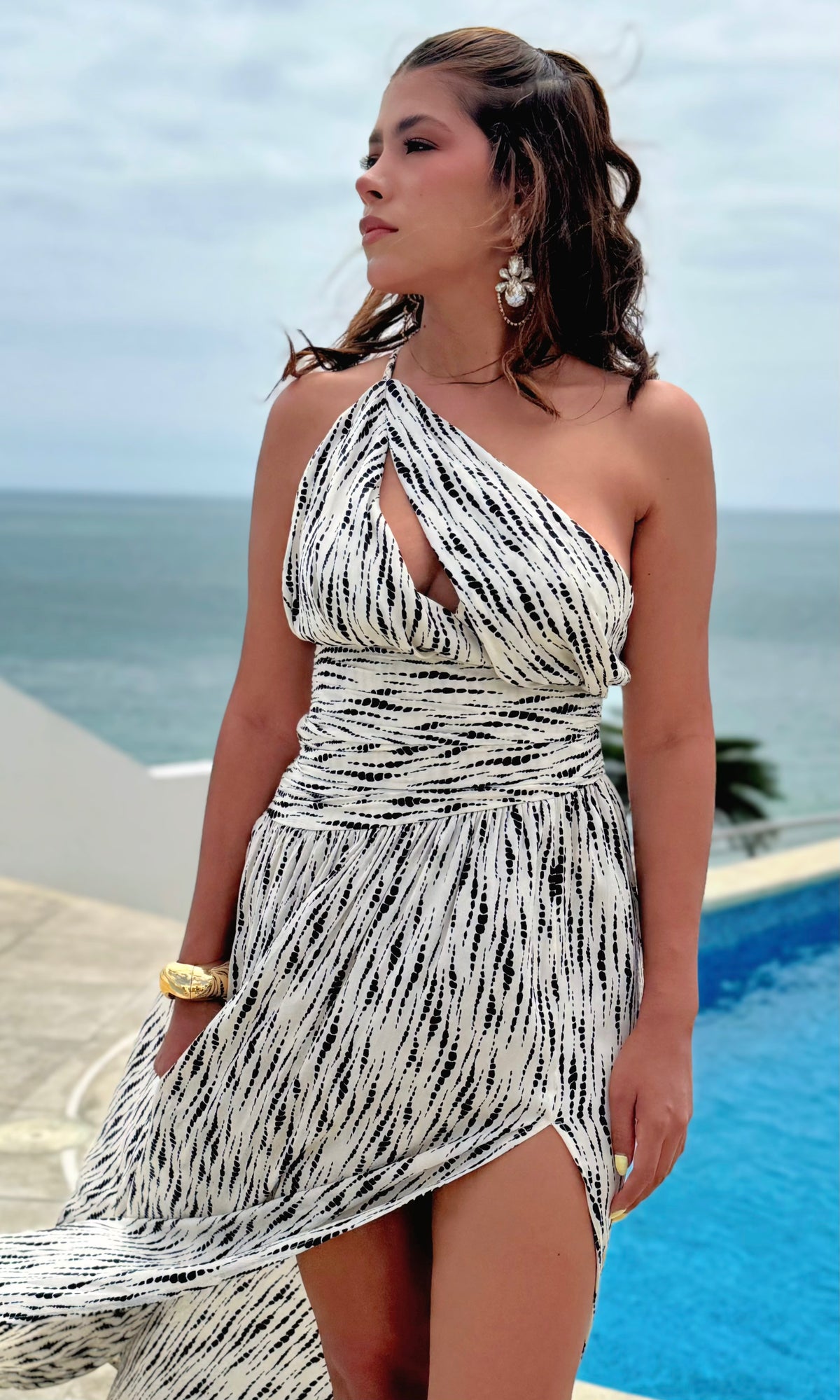 Vestido Maxi Estampado Un Hombro