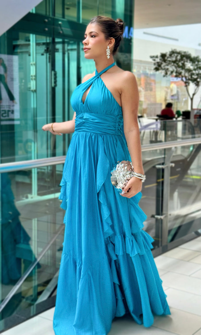 Vestido Turquesa Volantes 