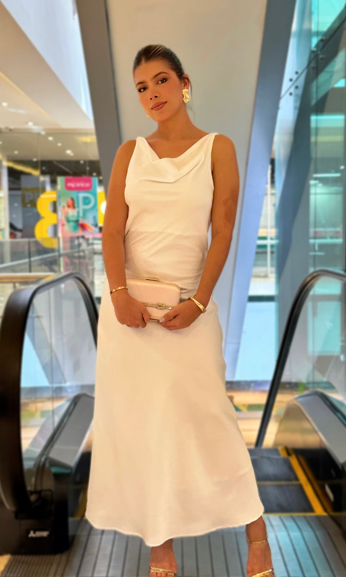 Vestido Midi Escote Cowl 