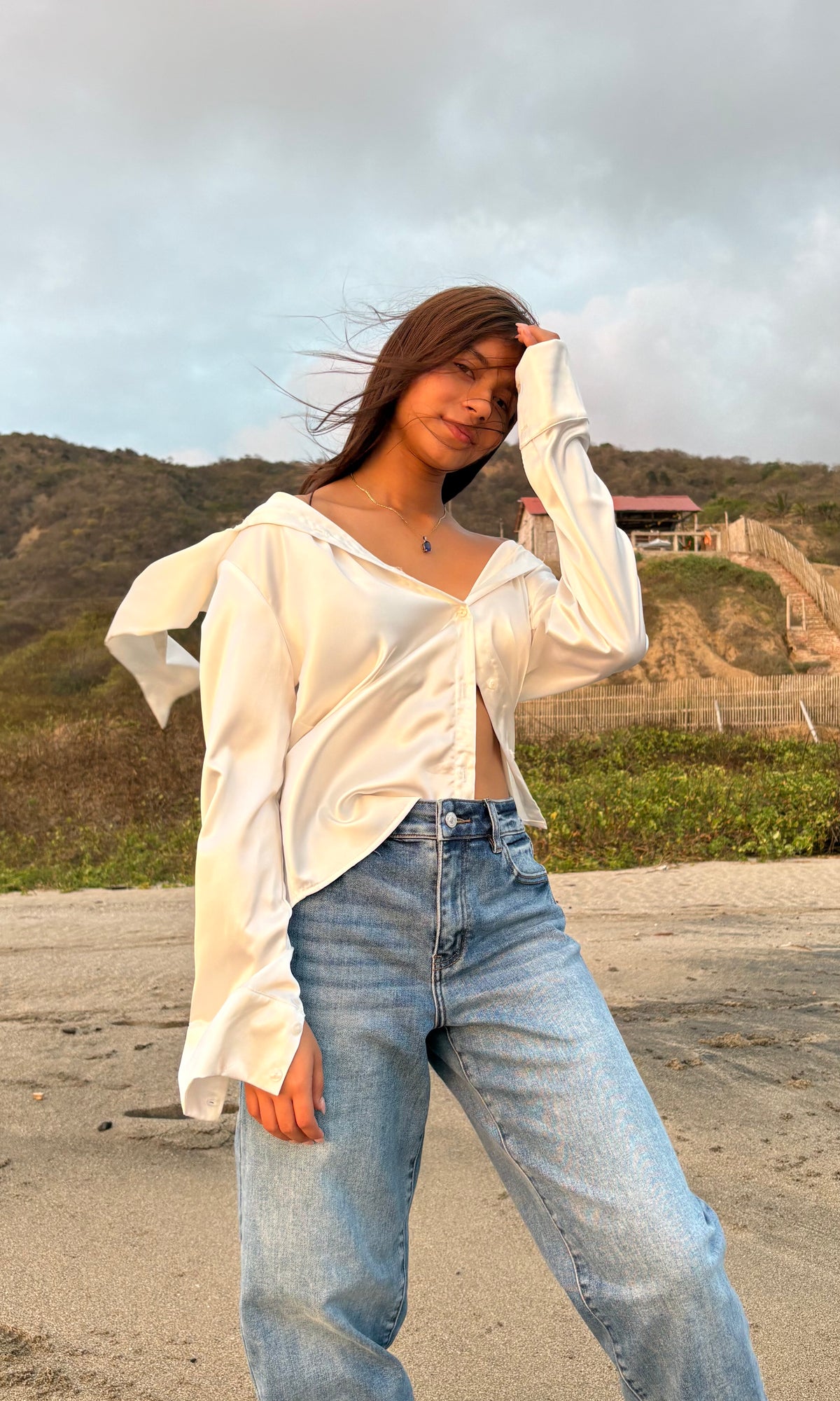 Blusa con Lazo Manga Larga