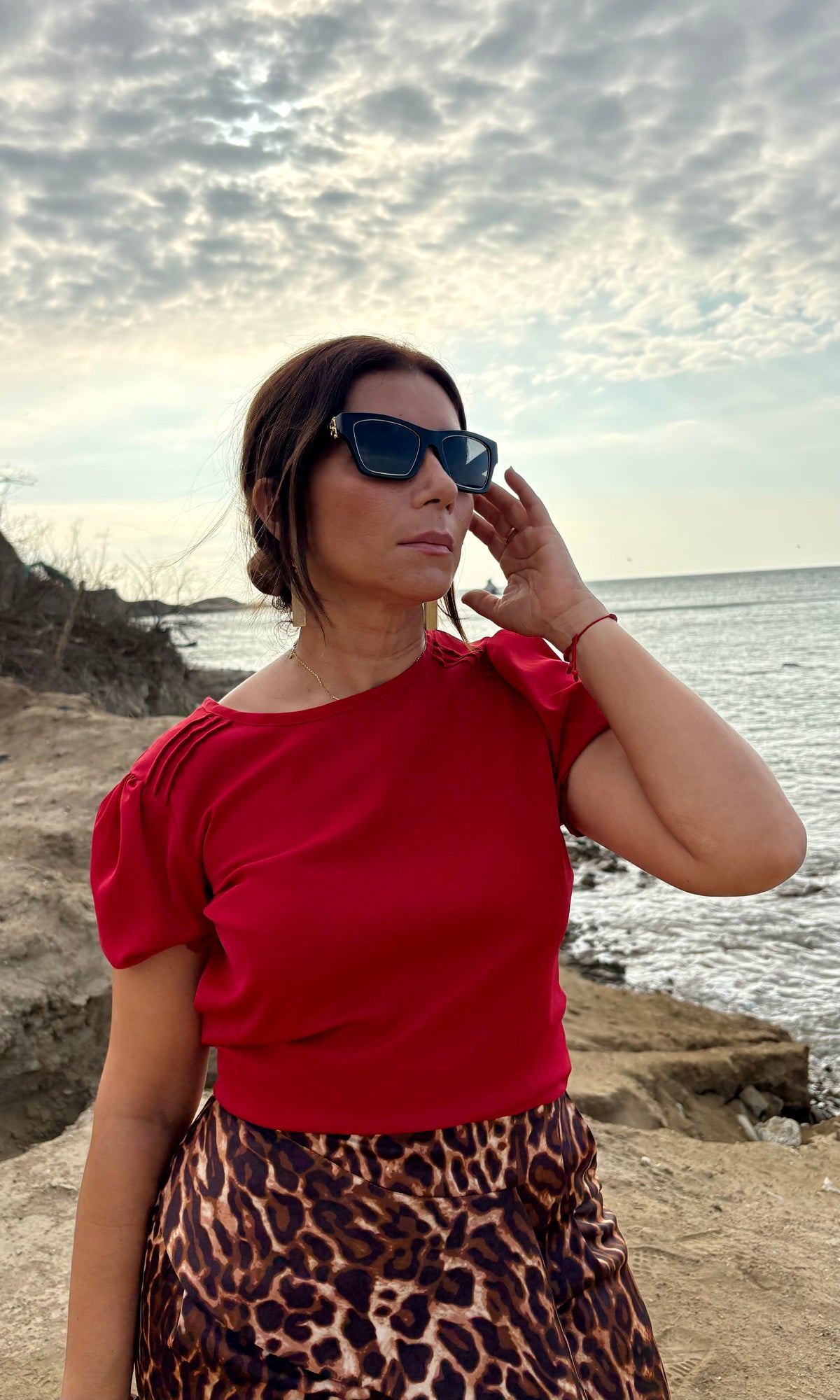 Blusa Manga Abullonada con Lorzas