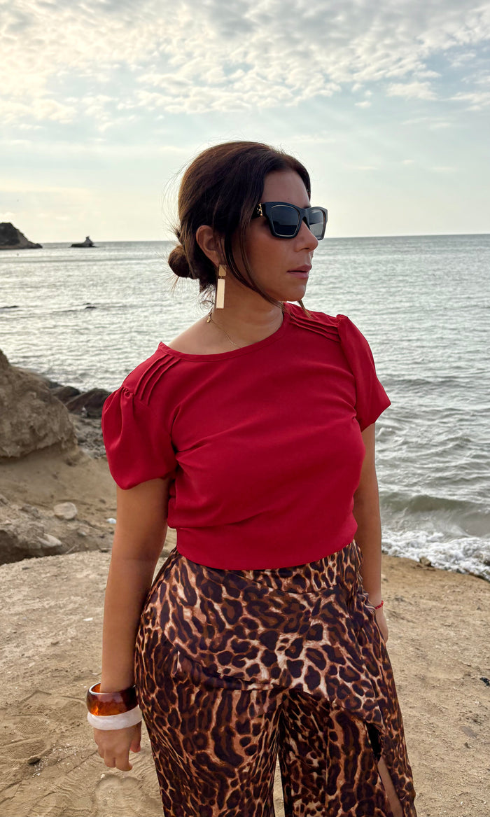Blusa Manga Abullonada con Lorzas 