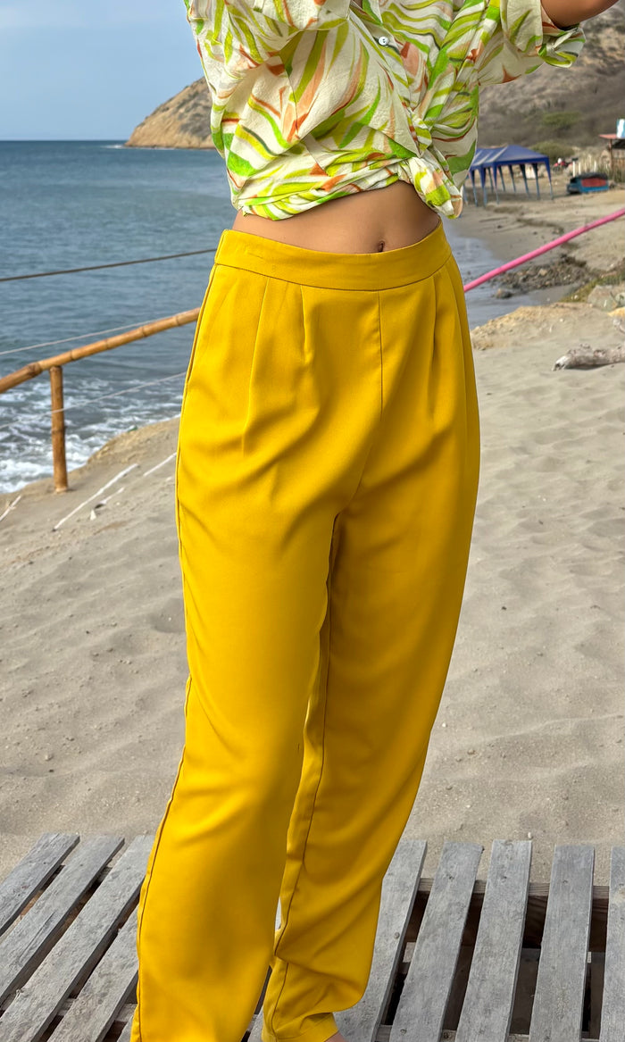 Pantalón de Pliegues al Tobillo 