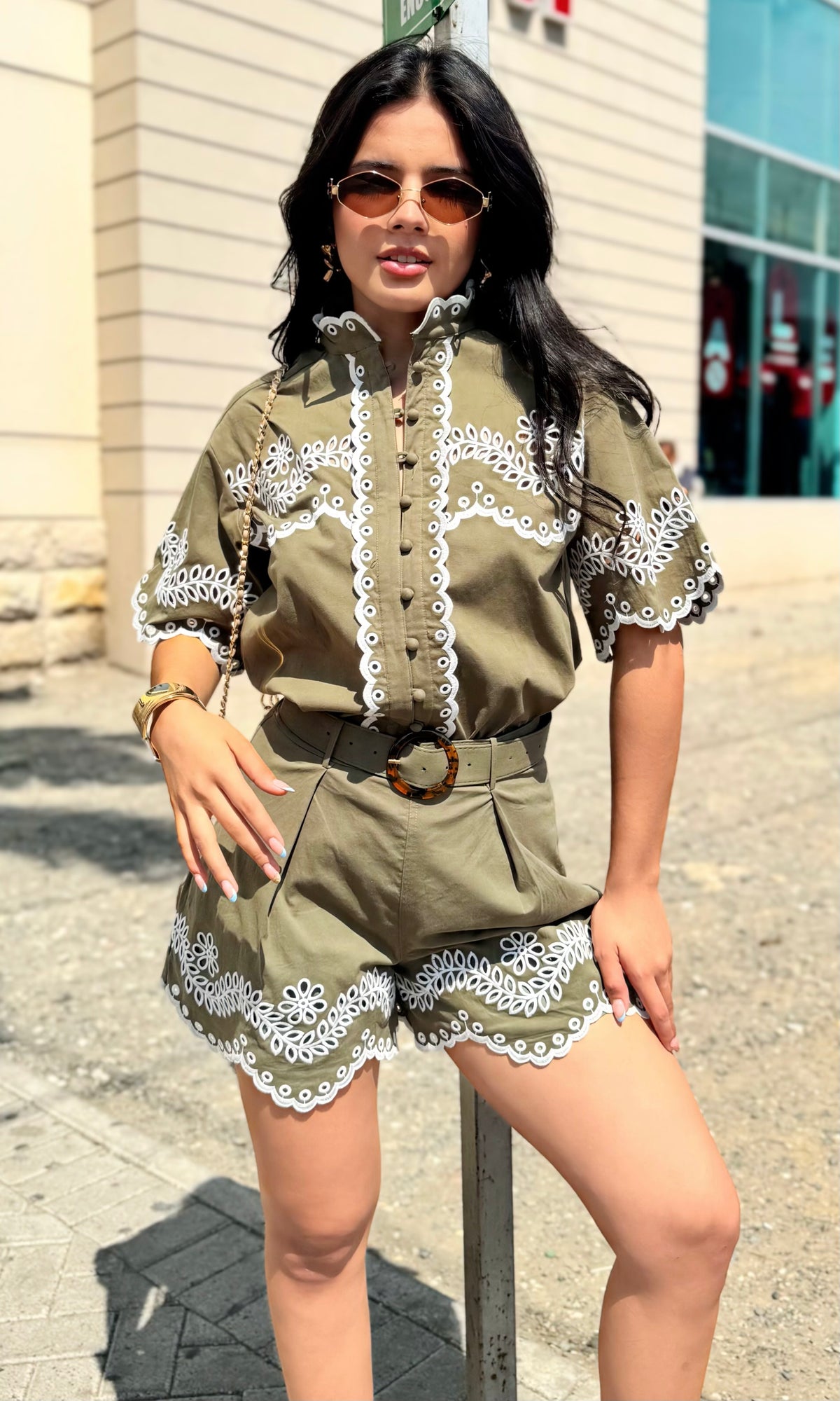 Conjunto Short Bordado Militar