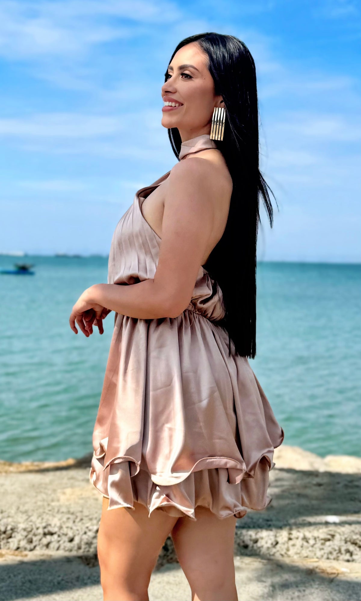 Vestido Halter Champán