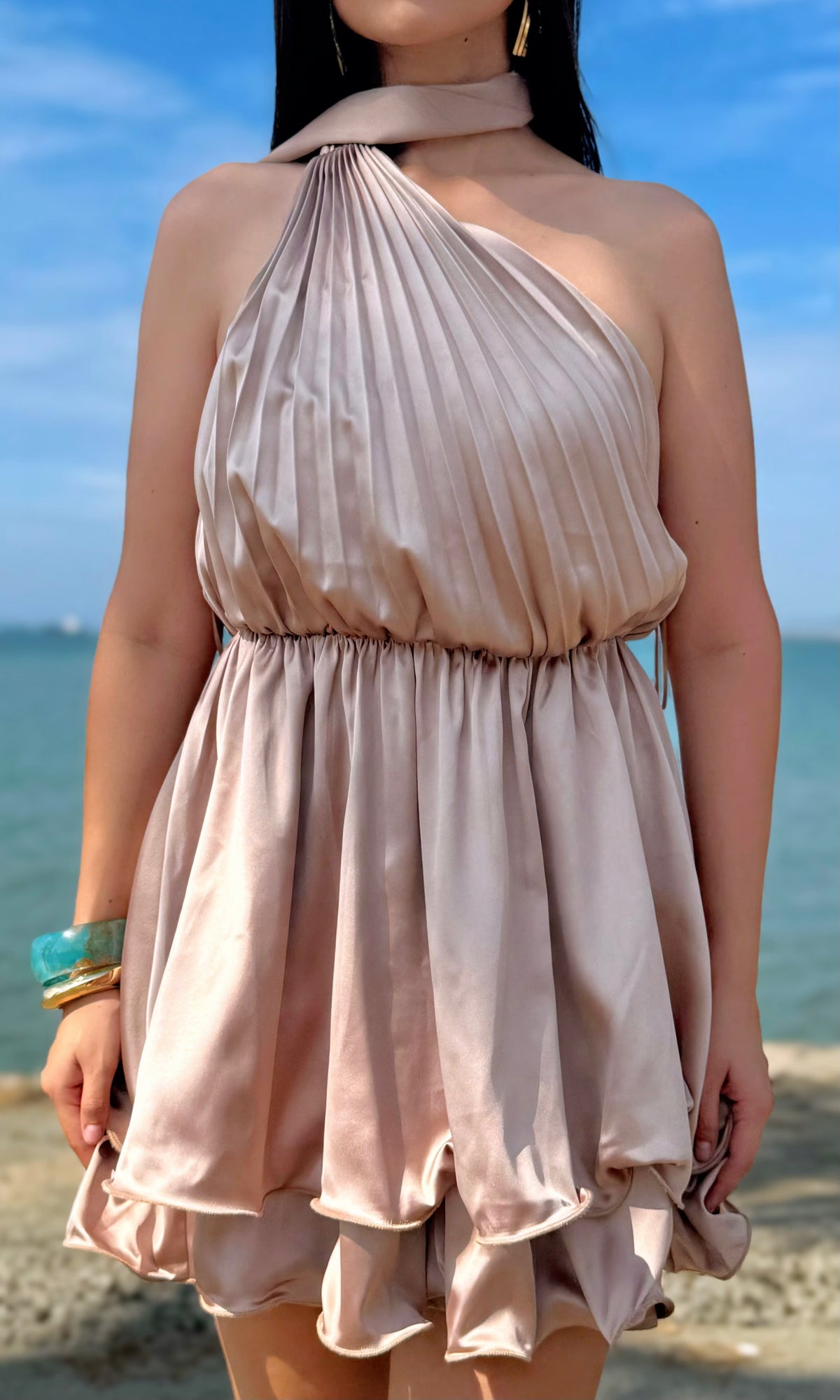 Vestido Halter Champán