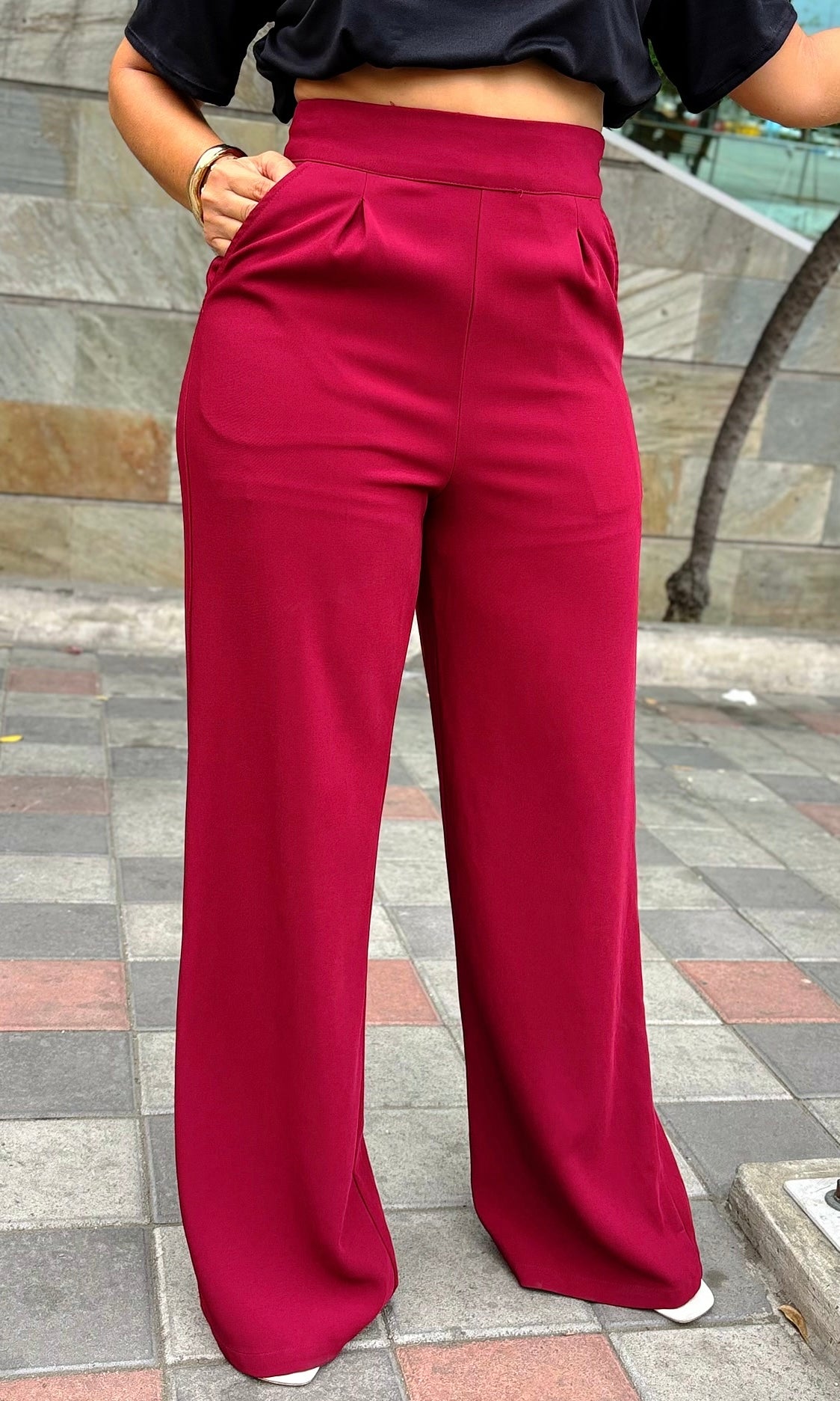 Pantalón Palazzo Fluido Vino