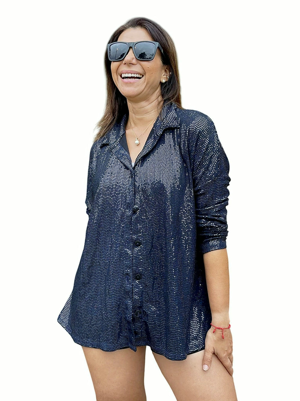 Camisa Lentejuelas Azul Azul marino
