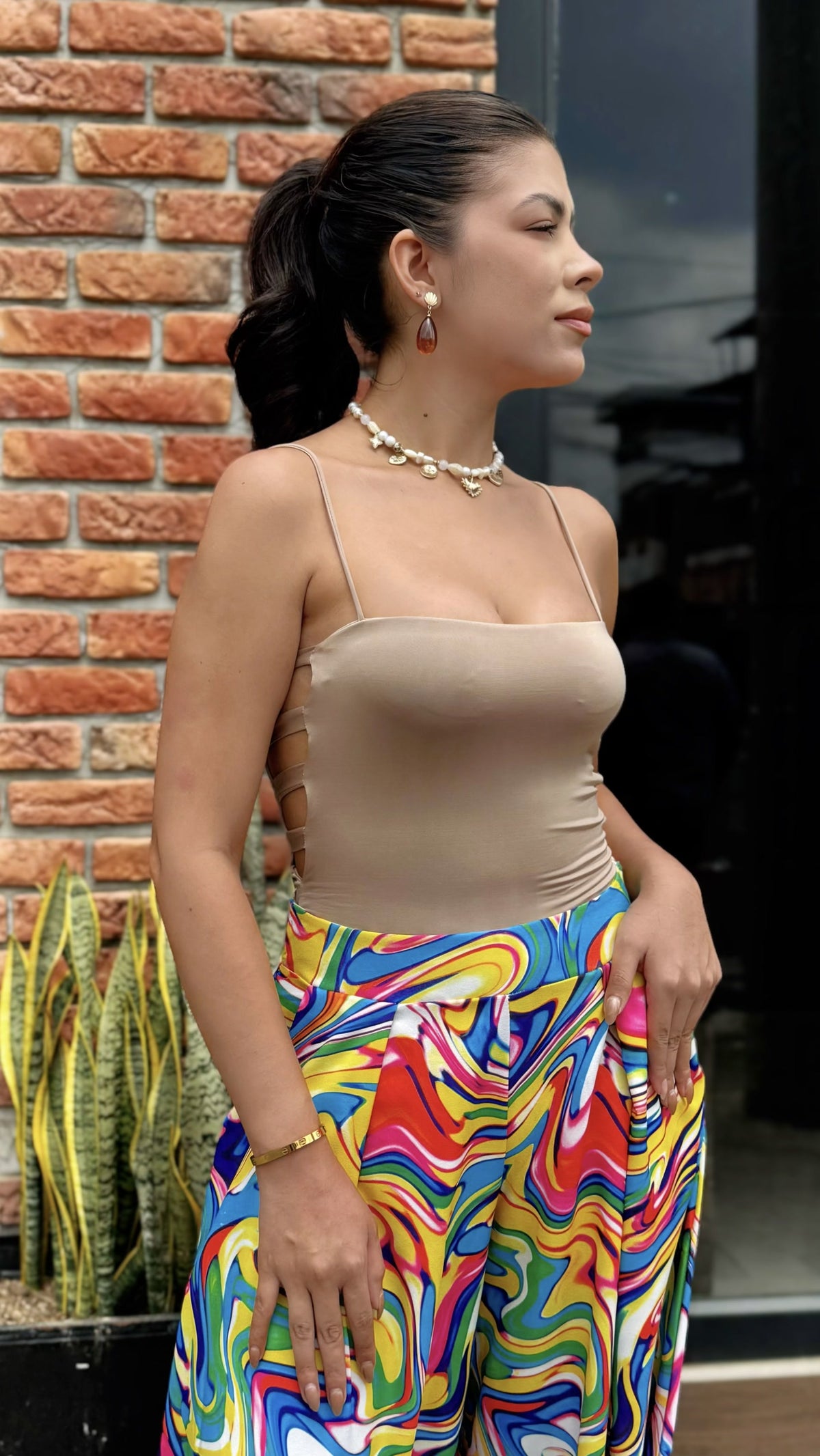 Body Escote Recto Beige