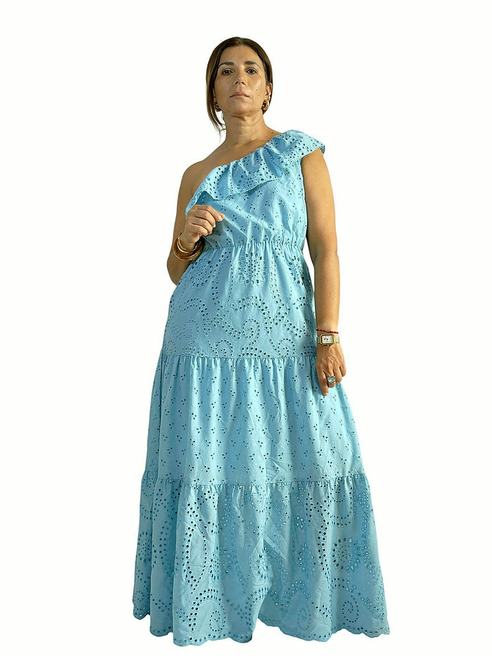 Vestido Celeste Bordado