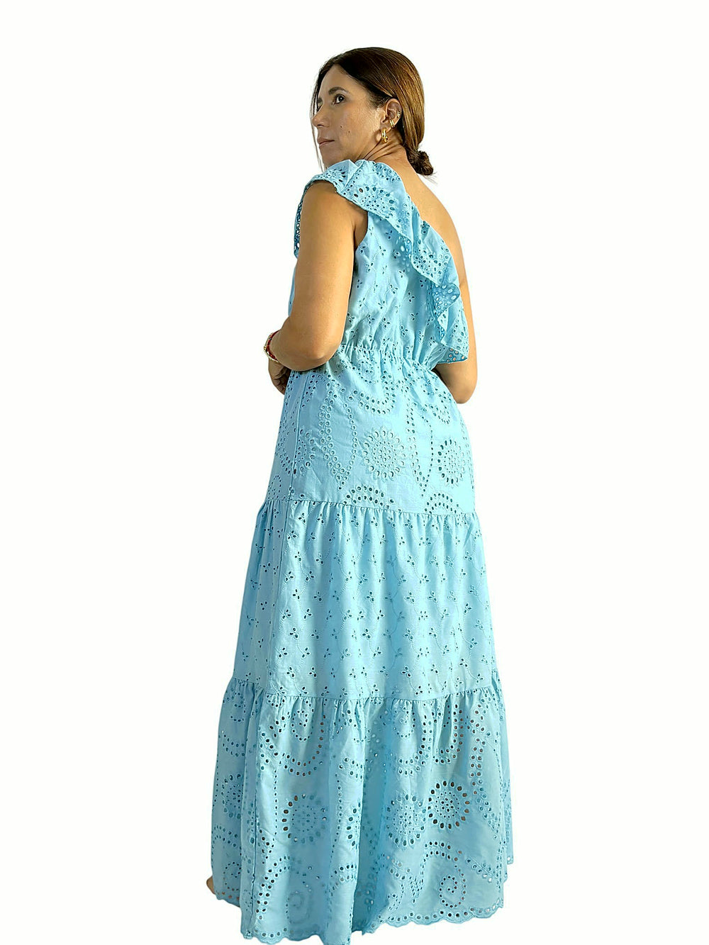 Vestido Celeste Bordado Celeste