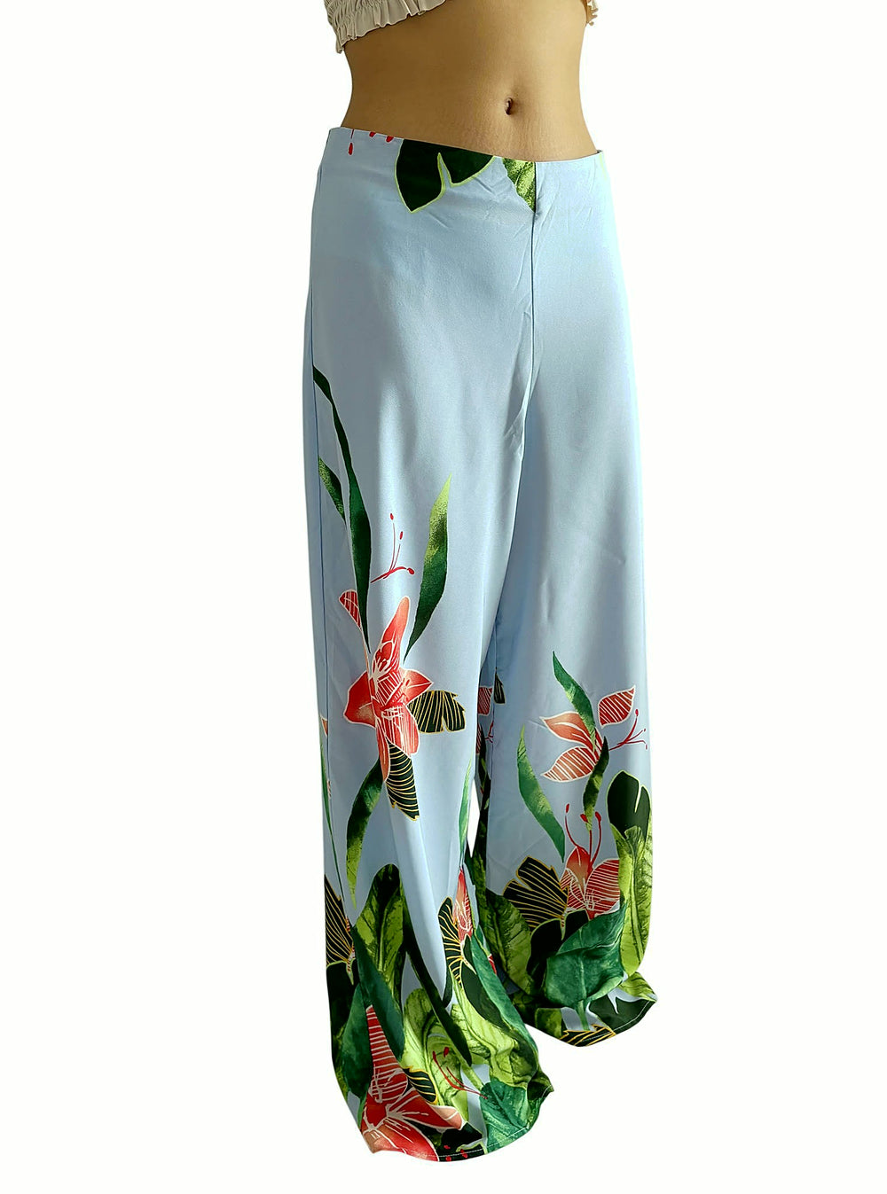 Pantalón Celeste Tropical Estampado