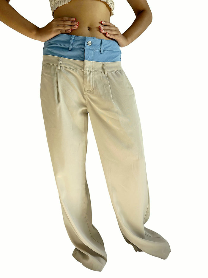 Pantalón Beige Denim Beige con celeste
