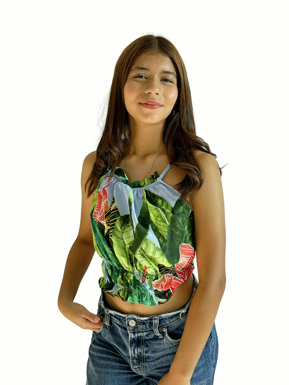 Blusa Verde Tropical Estampado