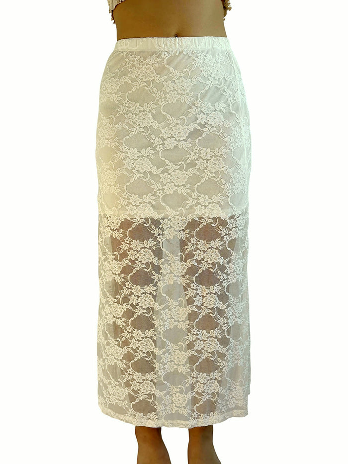 Falda Encaje Larga Blanco