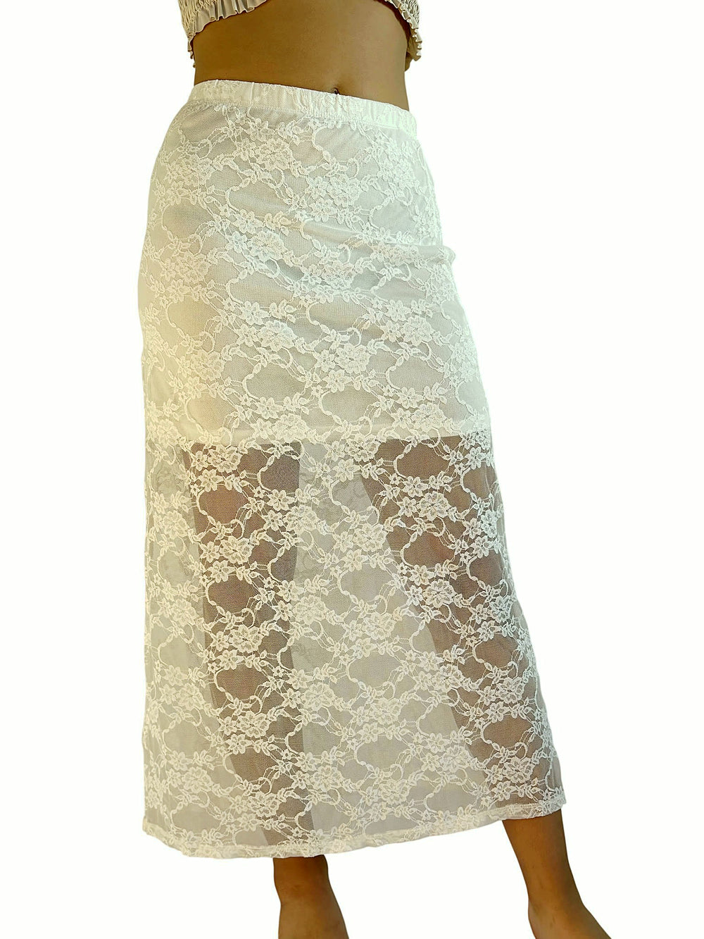 Falda Encaje Larga Blanco