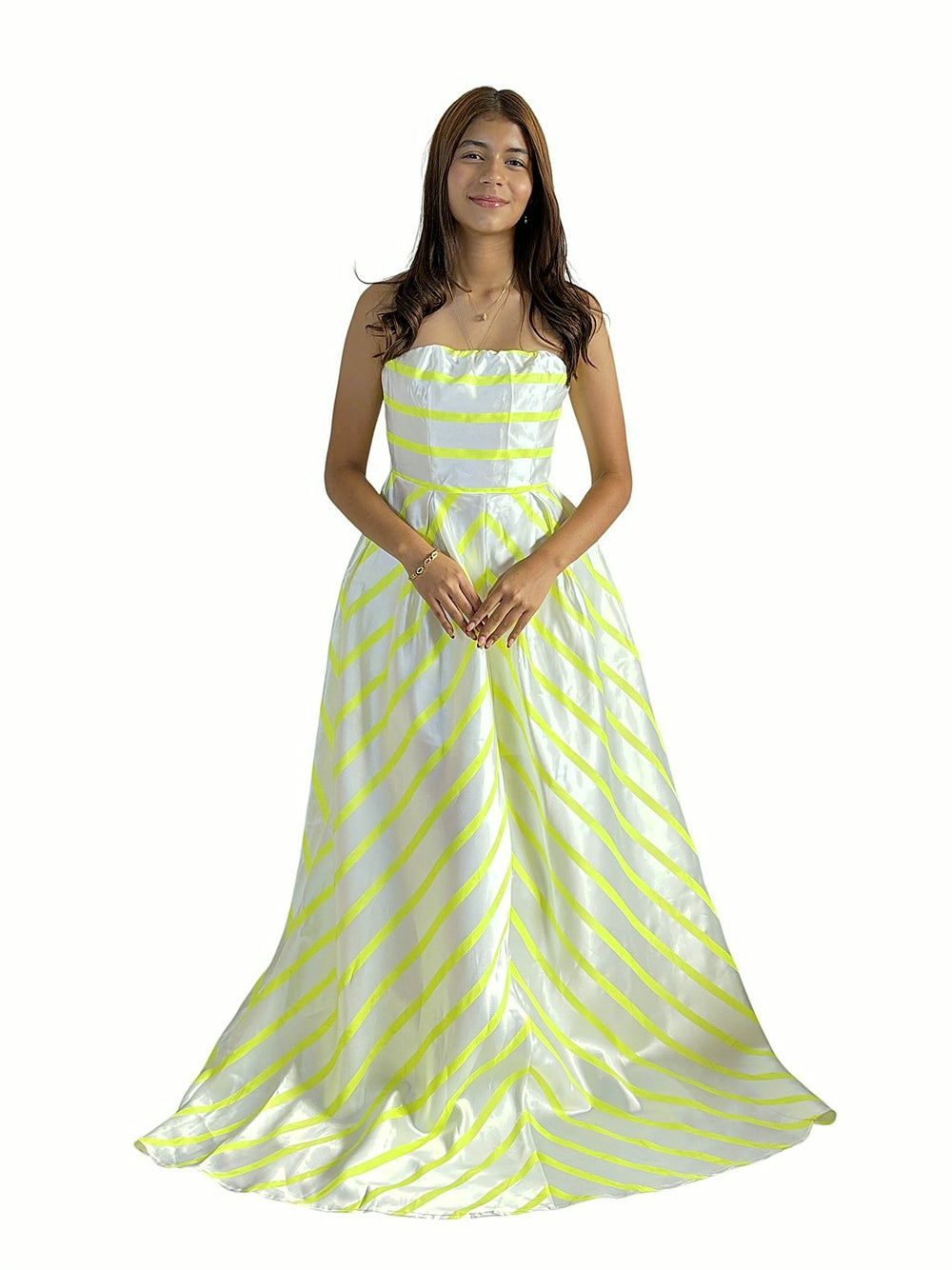 Vestido Largo Rayas Blanco y verde