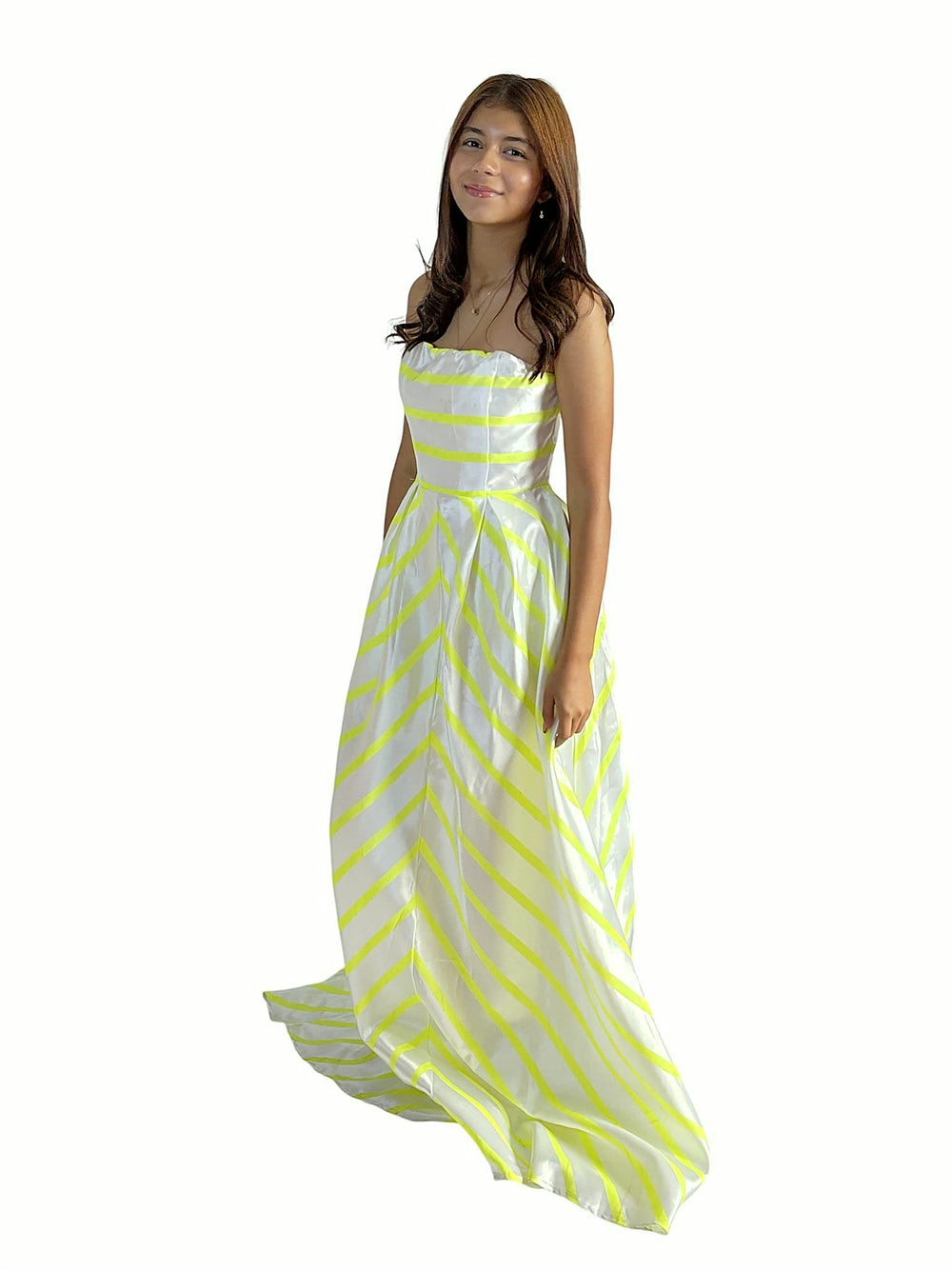 Vestido Largo Rayas Blanco y verde