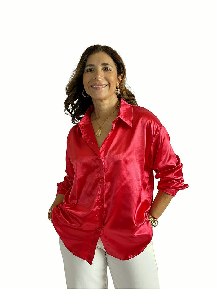 Camisa Satinada Oversize Rojo