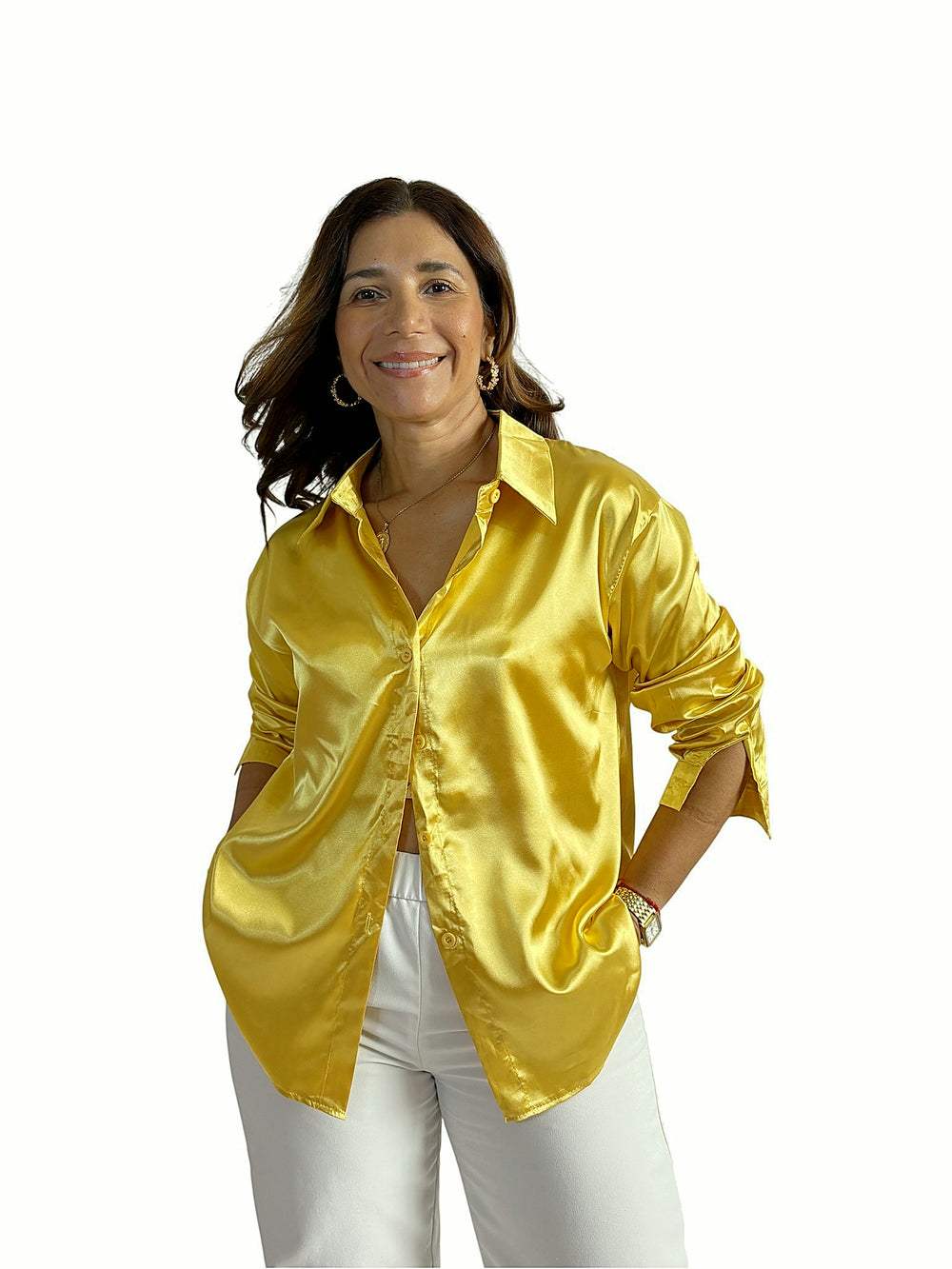 Blusa Satinada Oversize Amarillo