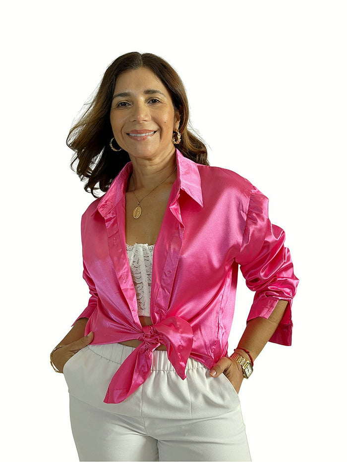 Camisa Satinada Oversize Rosa