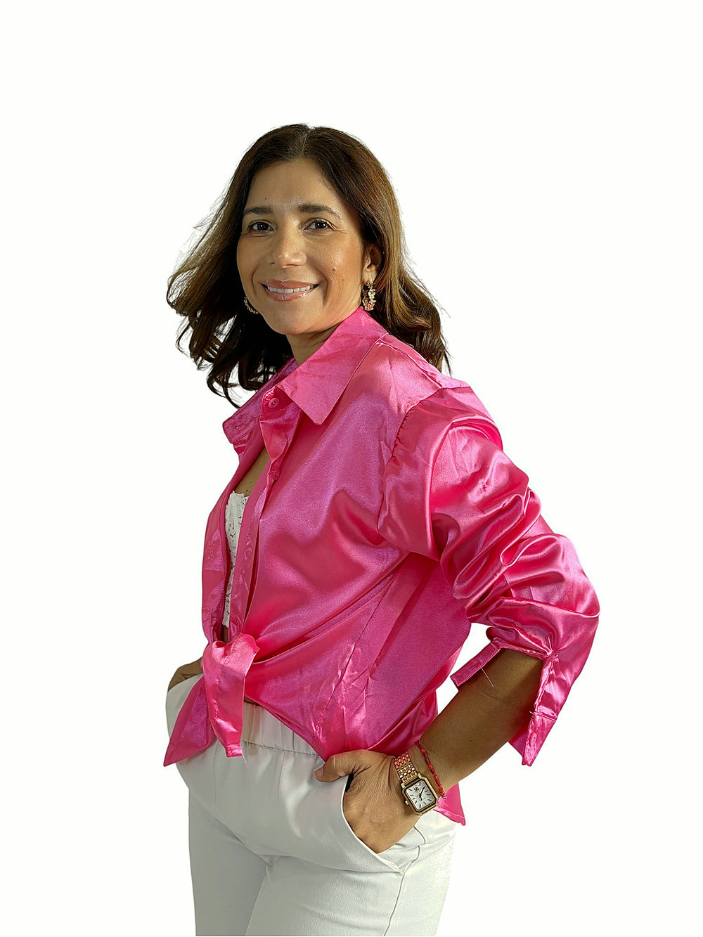 Blusa Satinada Oversize Rosa