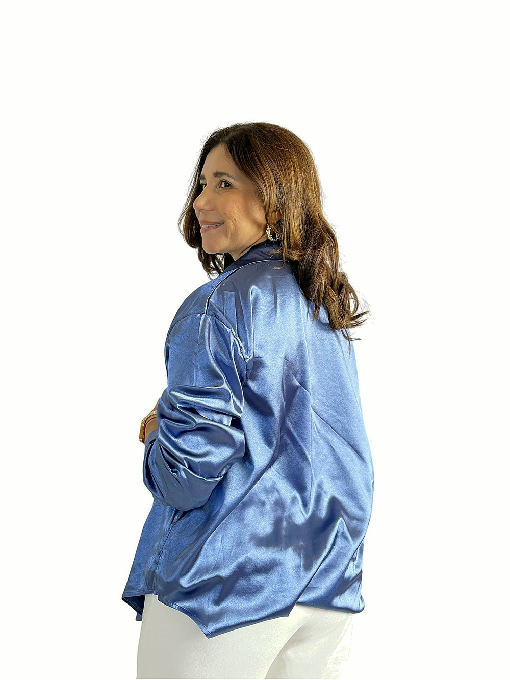 Blusa Satinada Oversize Azul
