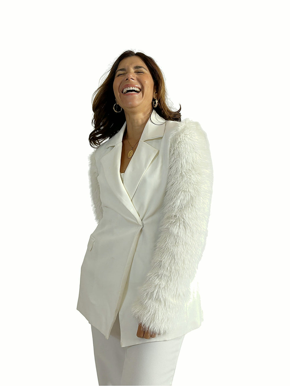 Blazer Mangas Plumas Blanco