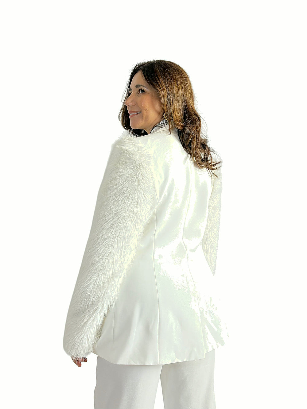 Blazer Mangas Plumas Blanco