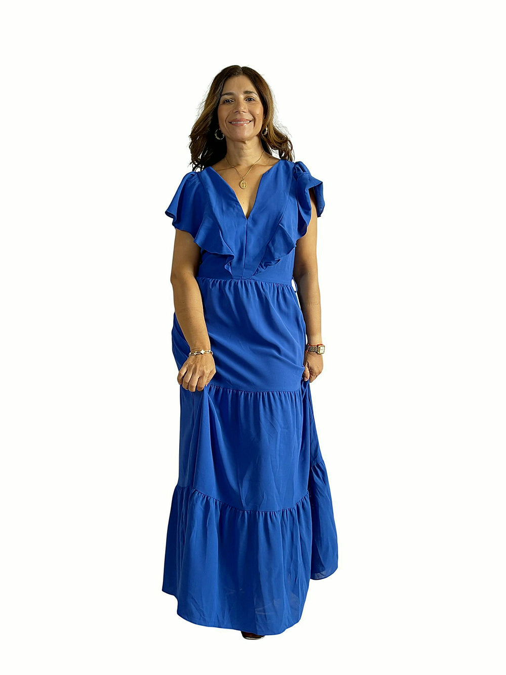 Vestido Manga Volante Azul