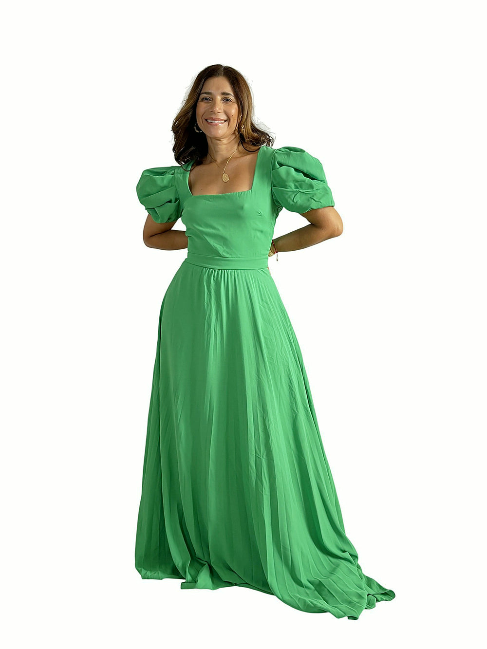Vestido Manga Abullonada Verde