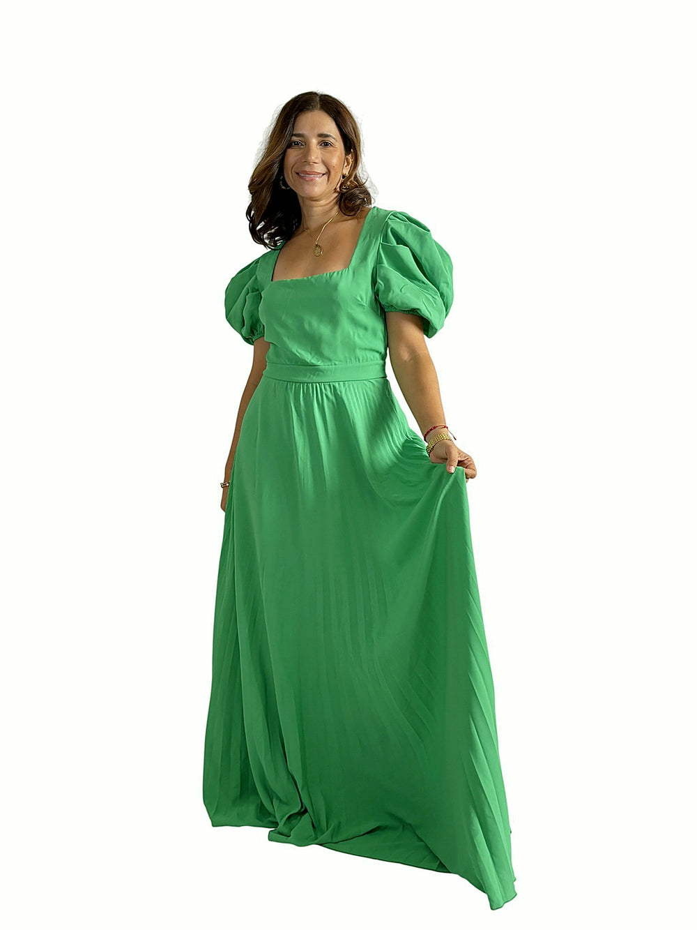 Vestido Manga Abullonada Verde