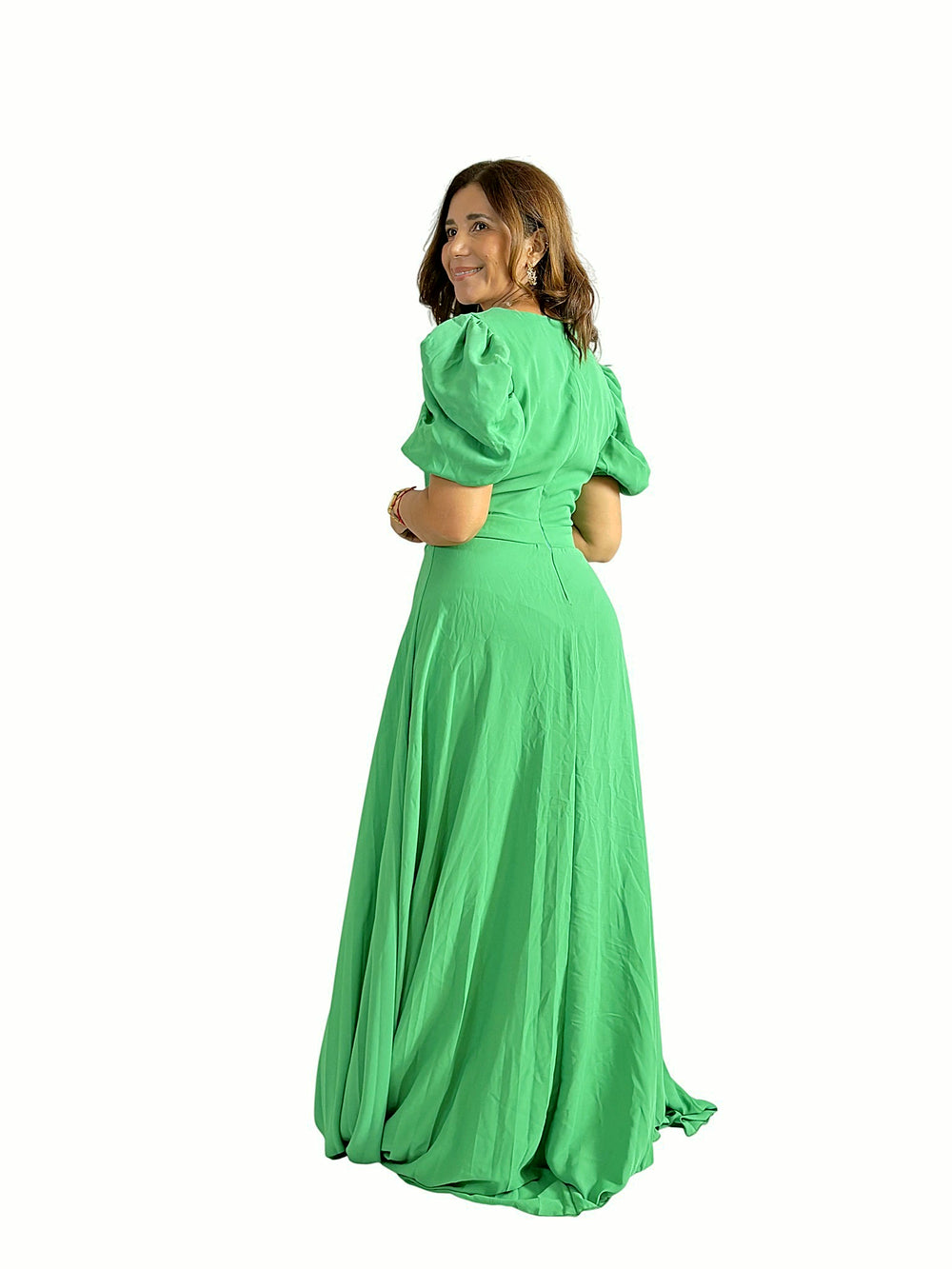 Vestido Manga Abullonada Verde