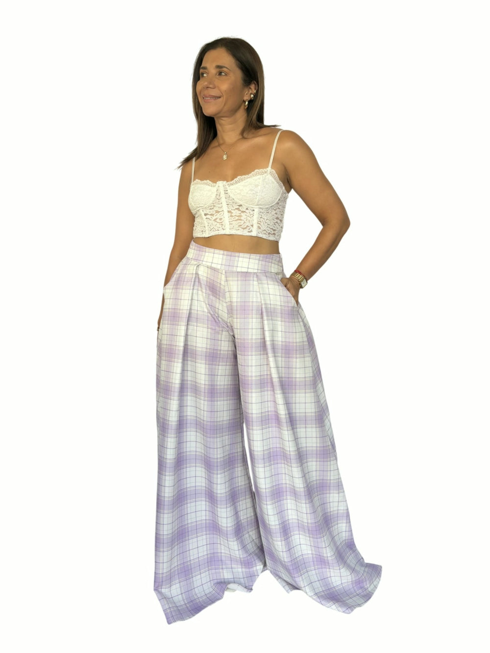 Pantalón Cuadros Lila Morado