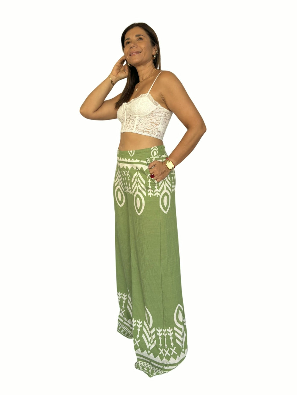 Pantalón Verde Étnico Verde
