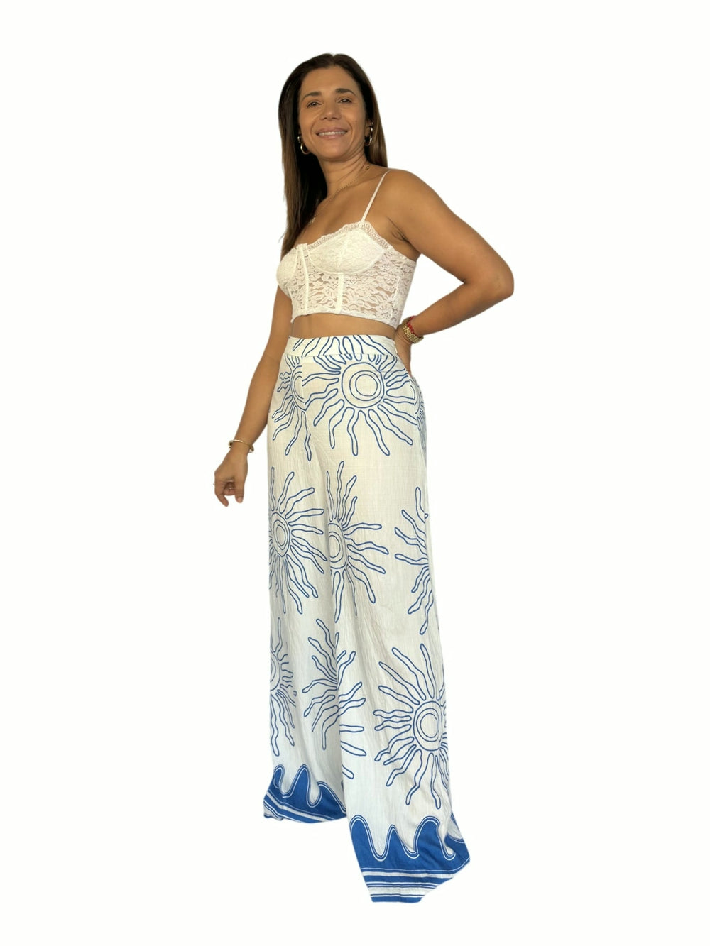 Pantalón Blanco Soles Azul y blanco